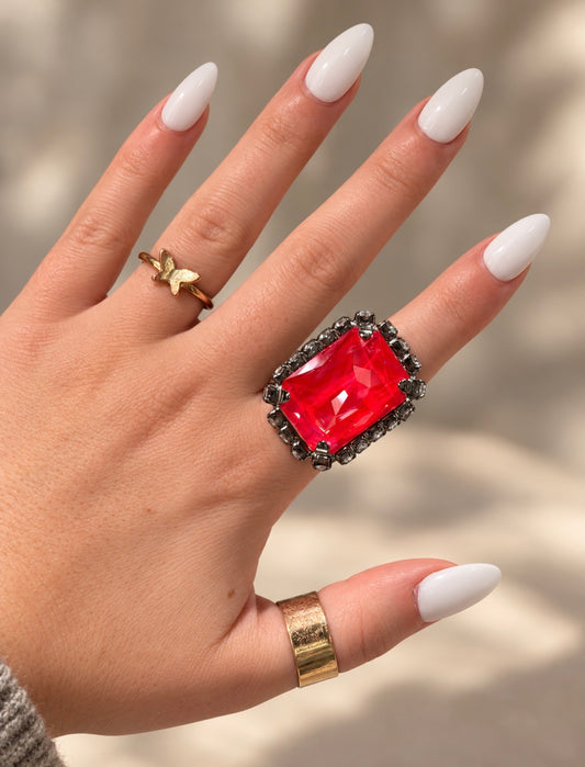 WETSTONE: Femme Fatale red Swarovski ring with Swarovski clear trim