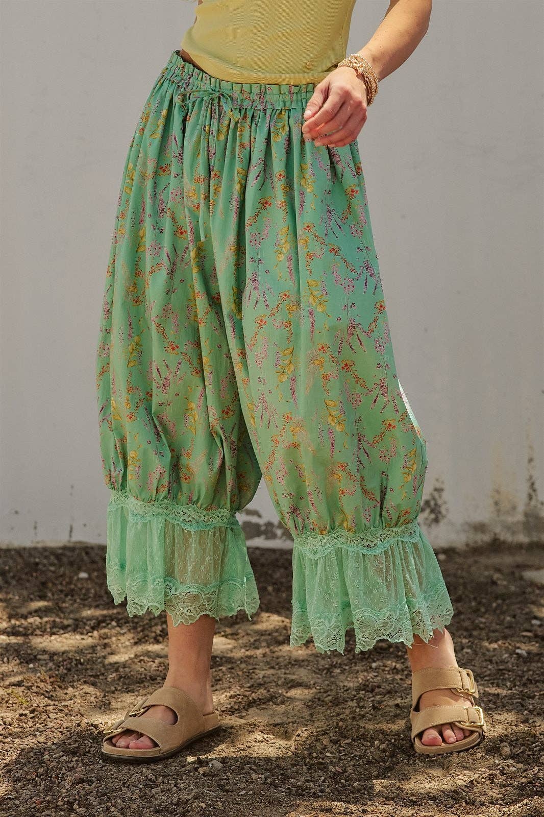 Wildflower Floral Lace Hem Cotton Bloomer Pants