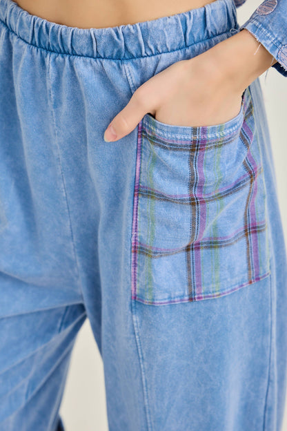 Mineral Washed Boho Pattern Patched Pants