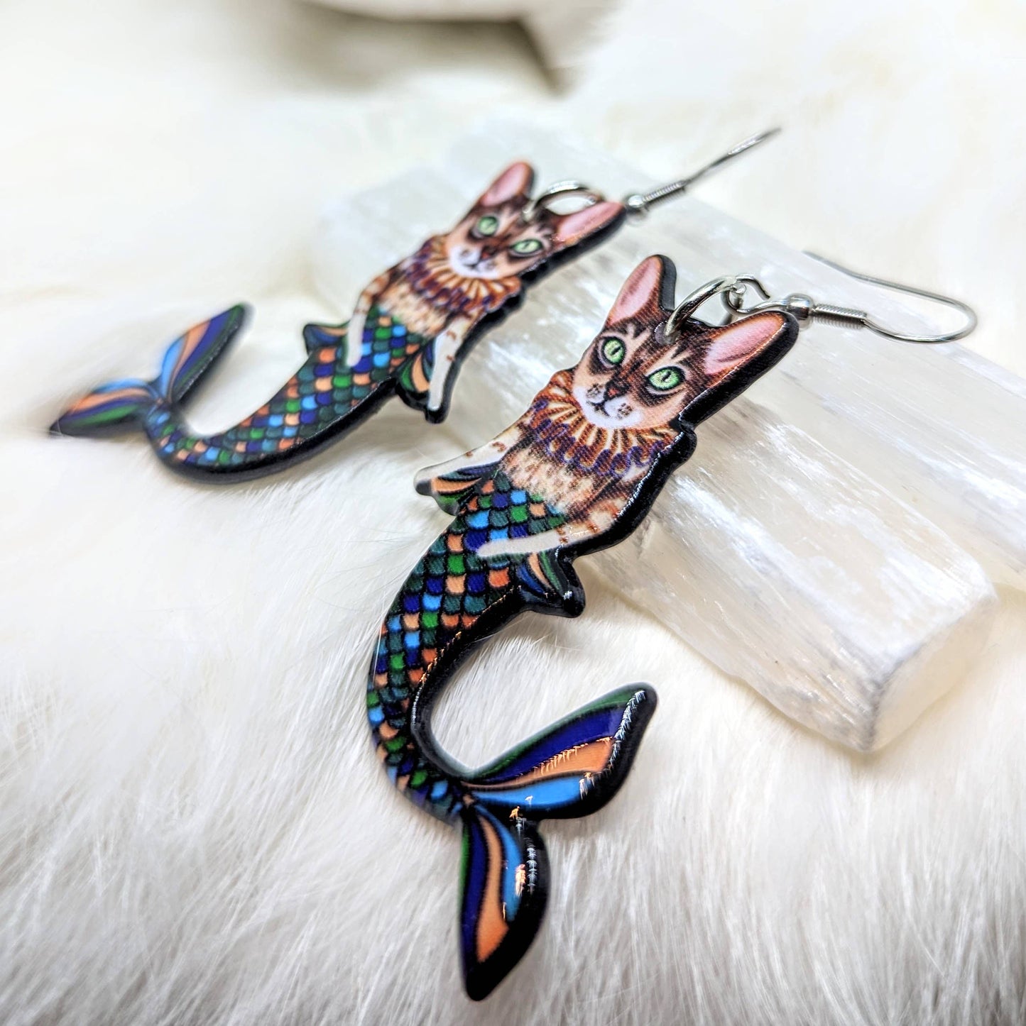 Mermaid Cat Acrylic Earrings Mercat