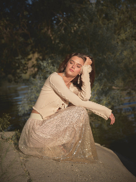 Gradient Sequin Embellished Maxi Tulle Skirt