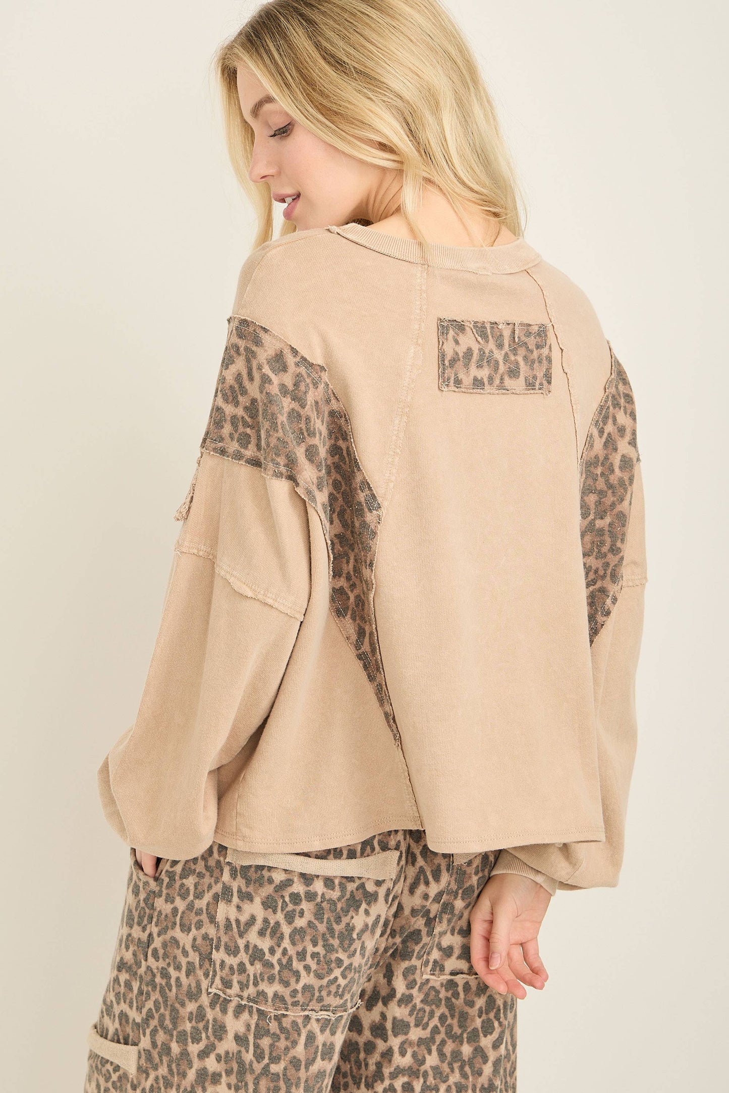 Mineral Washed  Leopard Fringe Terry Top