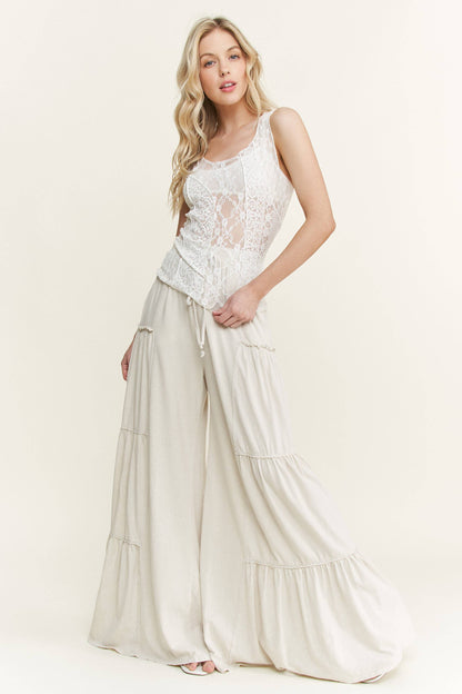 Mineral Washed Tiered Wide Leg Pants
