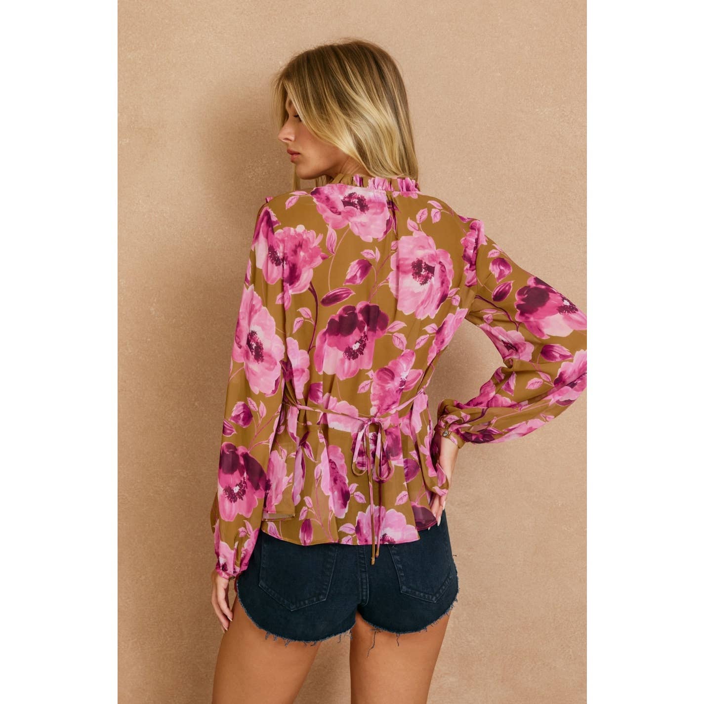 Sepia Petals Ruffled Blouse