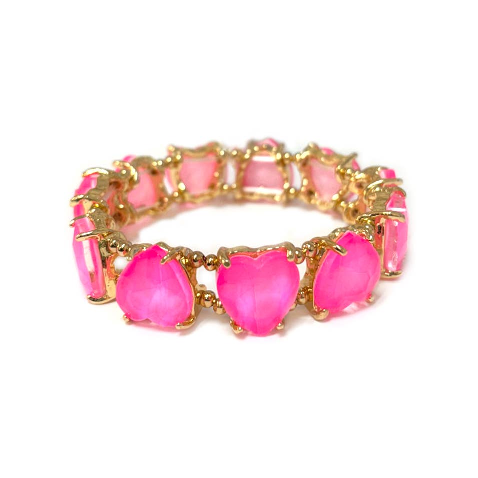 Love Heart Glass Crystal Bead Linked Stretch Bracelet