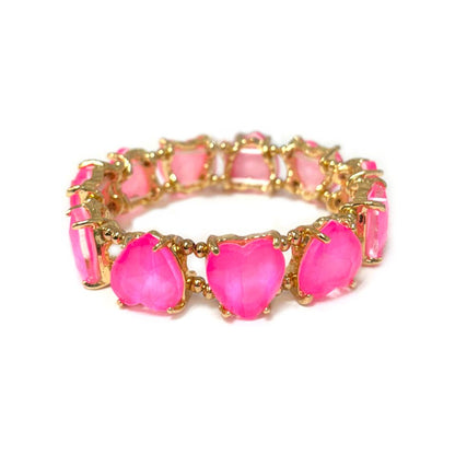 Love Heart Glass Crystal Bead Linked Stretch Bracelet
