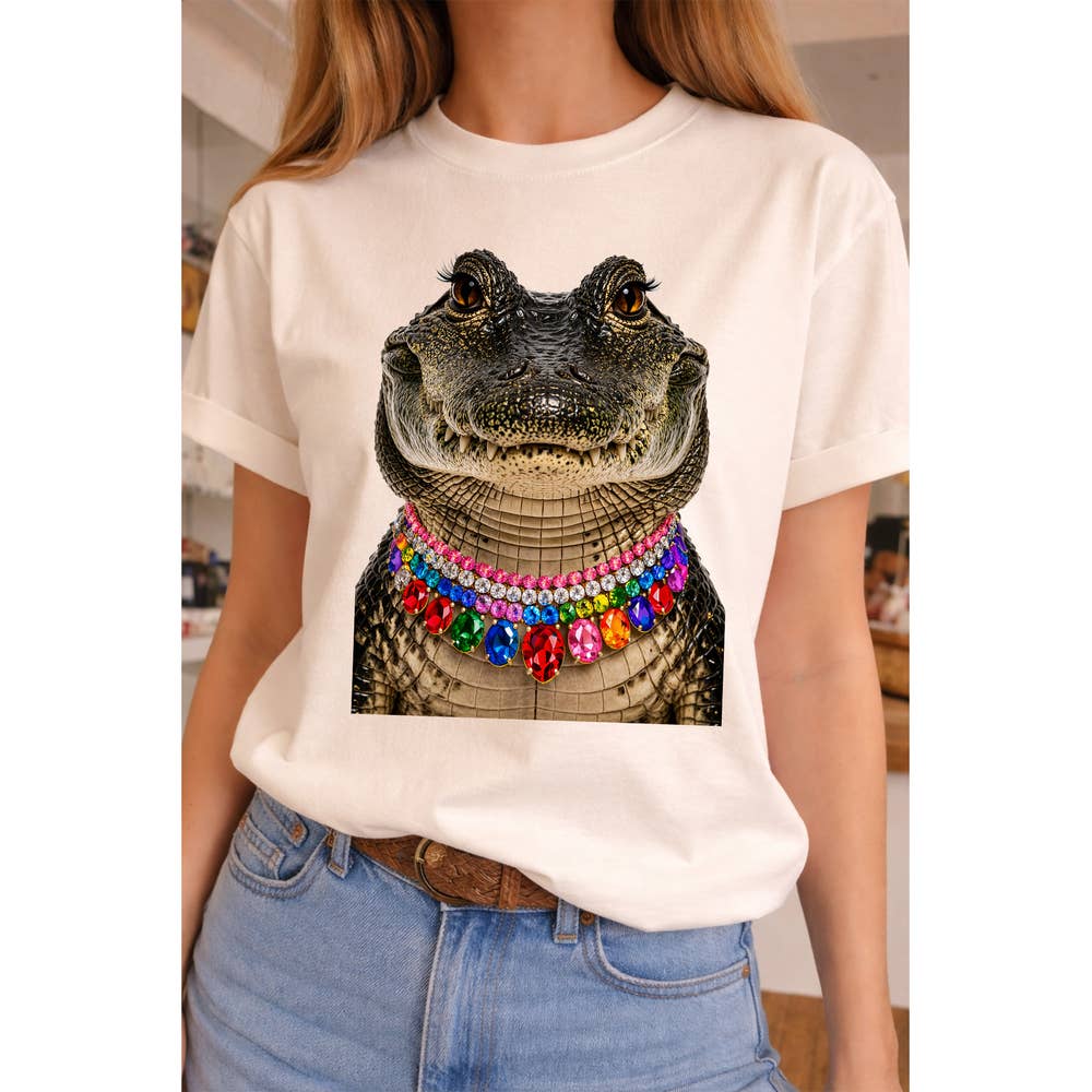 Jeweled Collar Alligator on White
