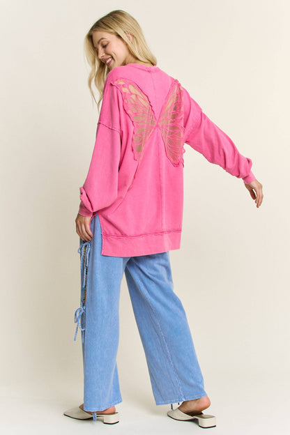 Mineral Wash Butterfly appliques Top