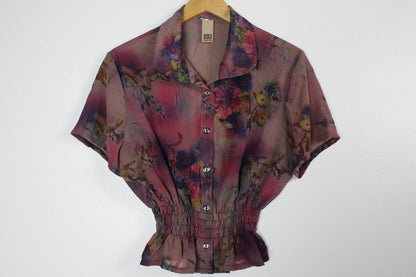 Vintage Short-Sleeve Button Up Blouse - Cinched