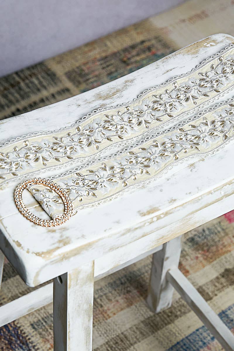 Embroidered Floral Lace Belt with Pearls