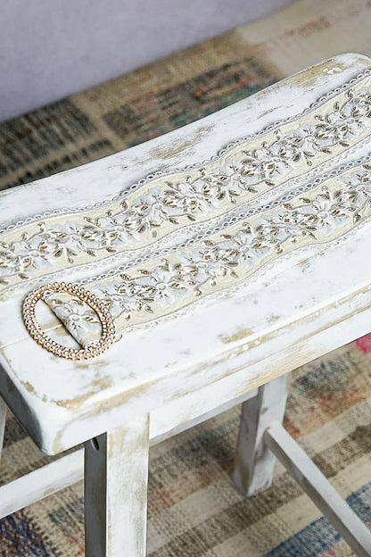 Embroidered Floral Lace Belt with Pearls