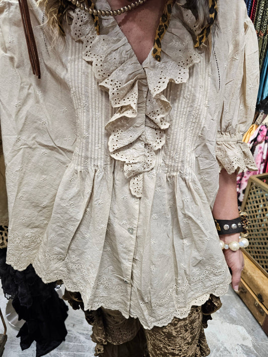 Eyelet Linen Cream Top