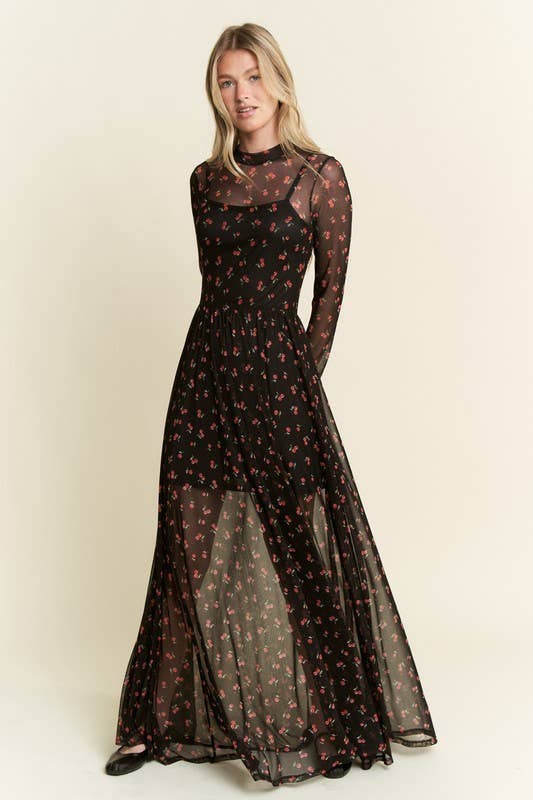 CHERRY PRINT MAXI DRESS
