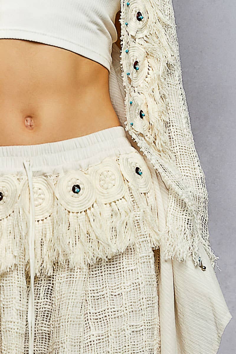 Fringe Circle Motif Trim Knee Length Skirt
