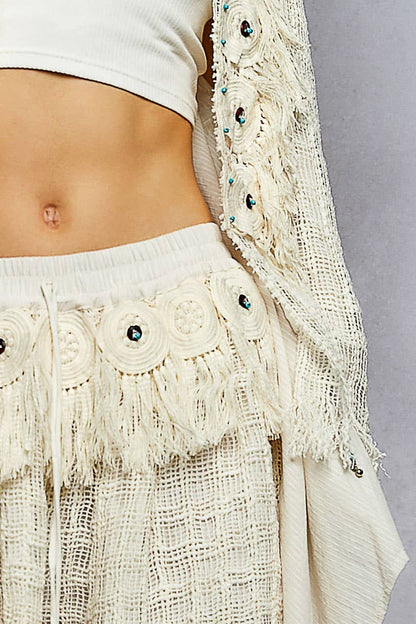 Fringe Circle Motif Trim Knee Length Skirt