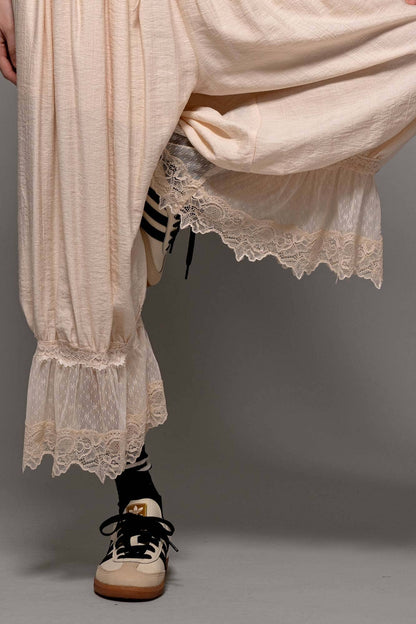 Boho Lace Trim Bloomer Linen Pants
