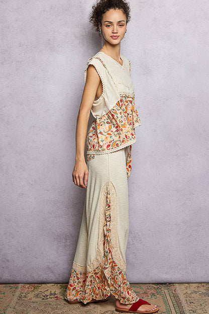 V-neck Floral Ruffle Sleeveless Top