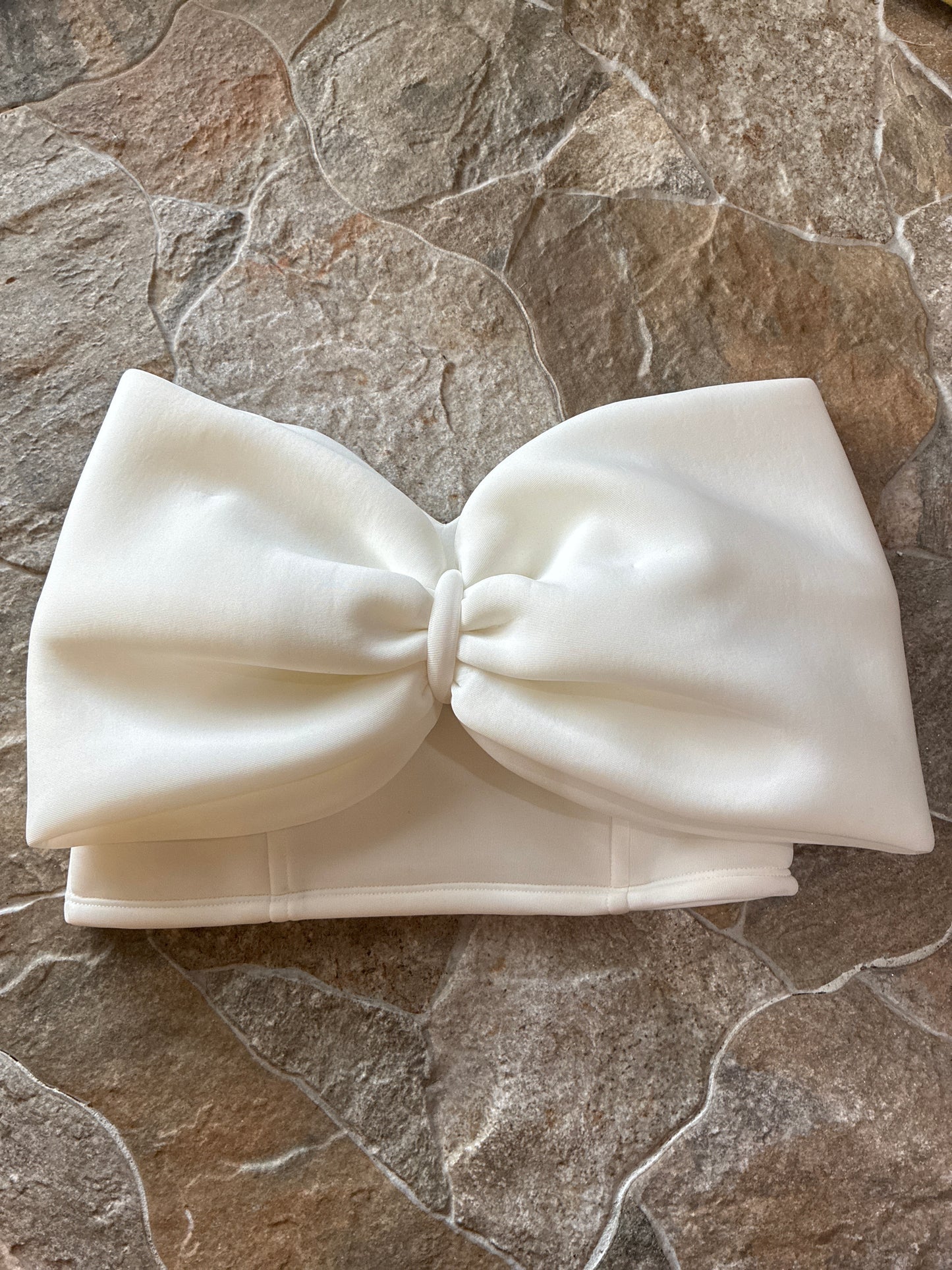 White Bow Strapless Top