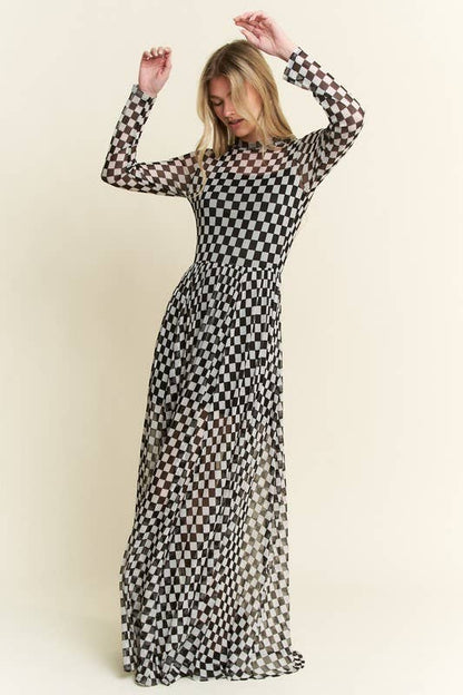 BLACK CHECKER PRINT MAXI DRESS