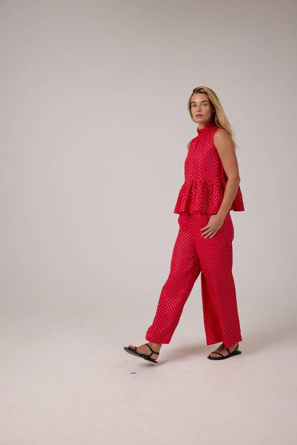 Cape Linen Pants - Red with Silver