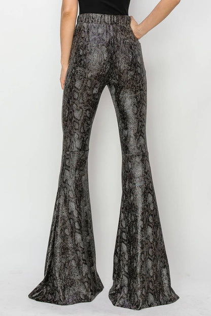 PYTHON GOLD FOIL BELLBOTTOM KNIT PANTS