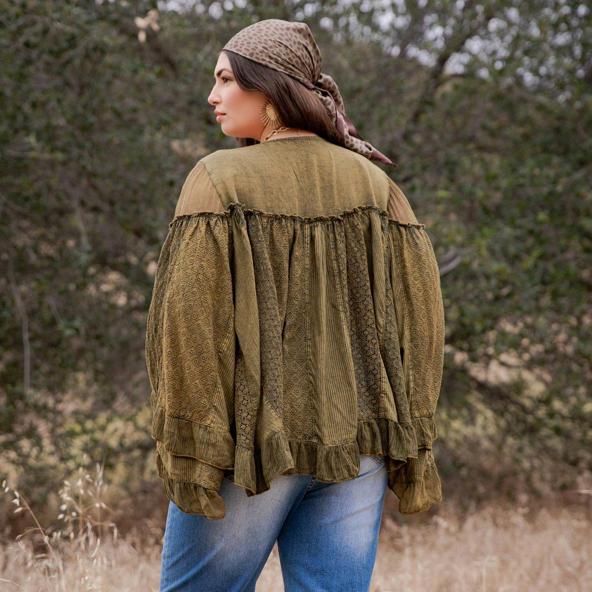 Dreamy Sheer V-Neck Ruffled Button-Front Top