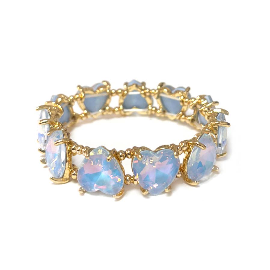 Love Heart Glass Crystal Bead Linked Stretch Bracelet