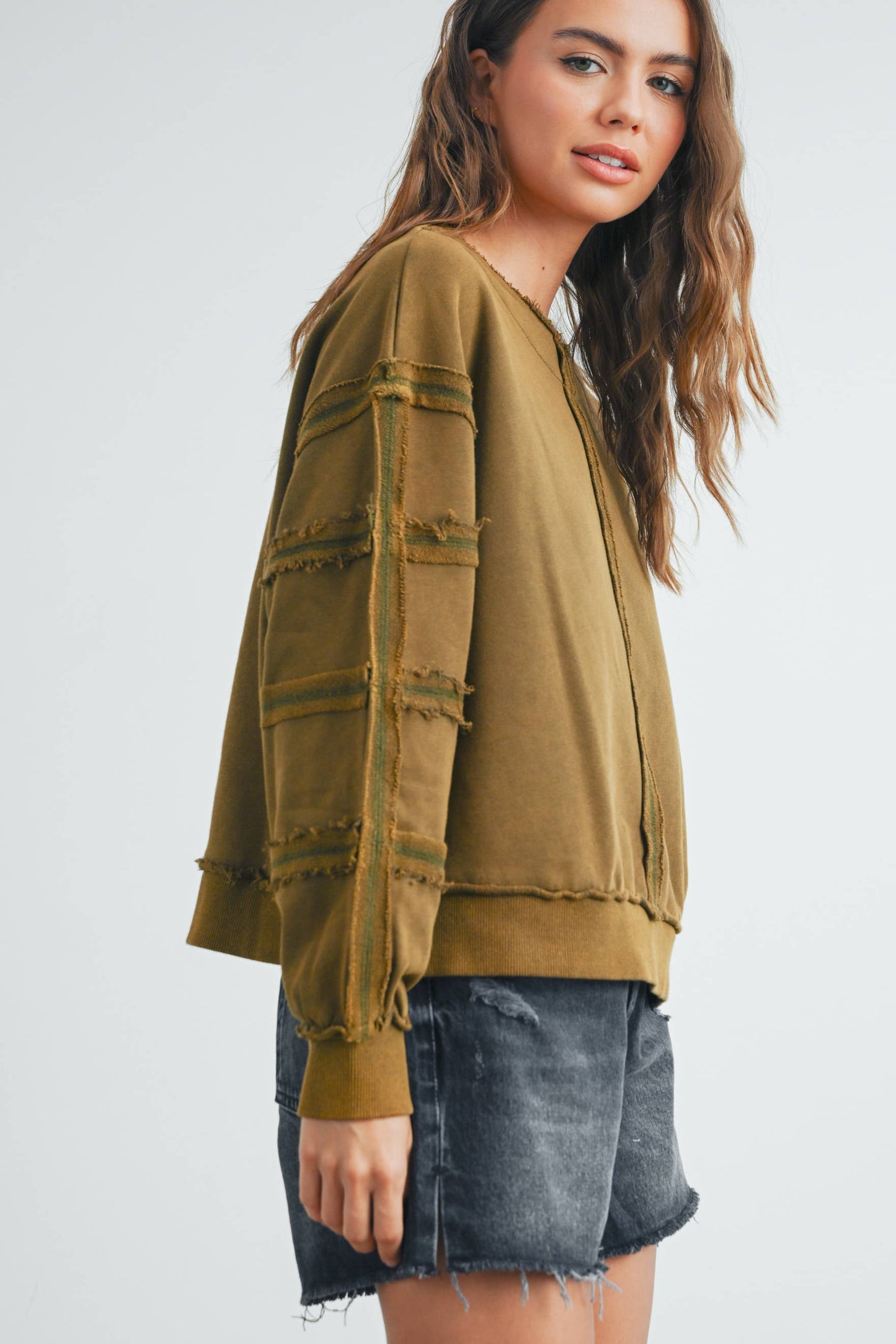 Washed French Terry Round Neck Pullover Sweatshirt