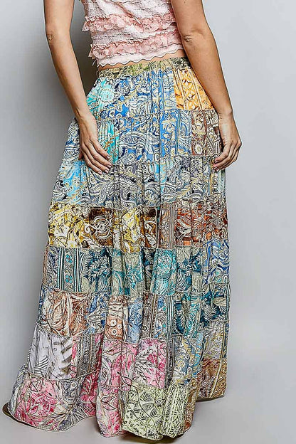 Assorted Print Boho Ruffle Wide Flare Skirt