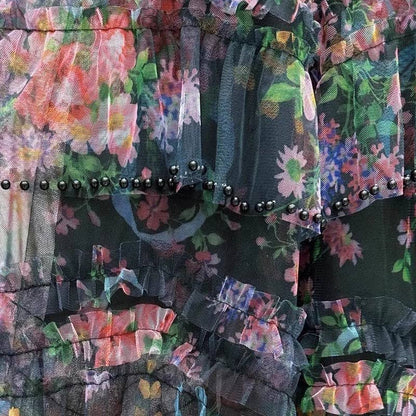Beaded Floral Mesh Layered Skirt