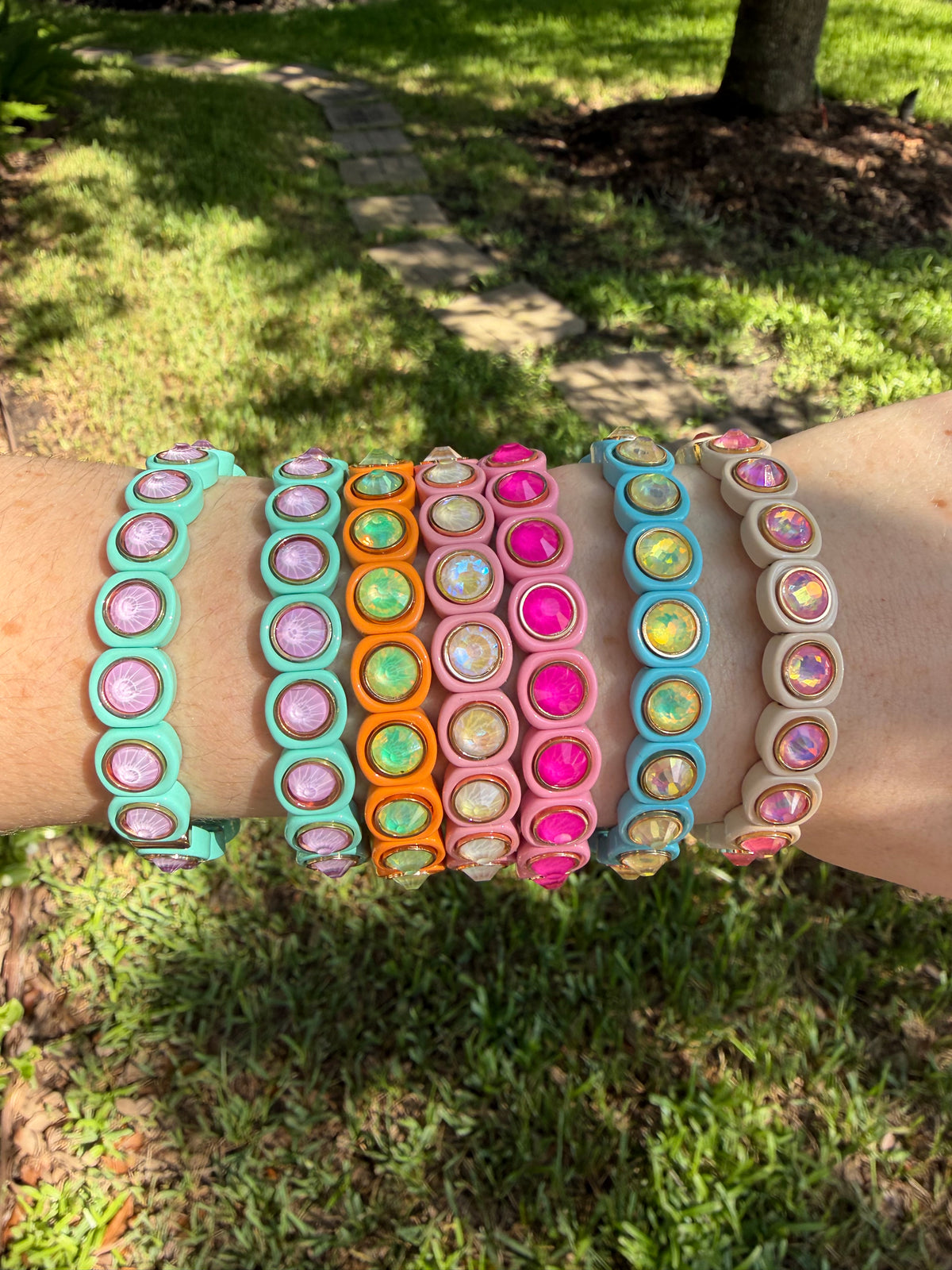 Turq and Purple Enamel Stretch Bracelet