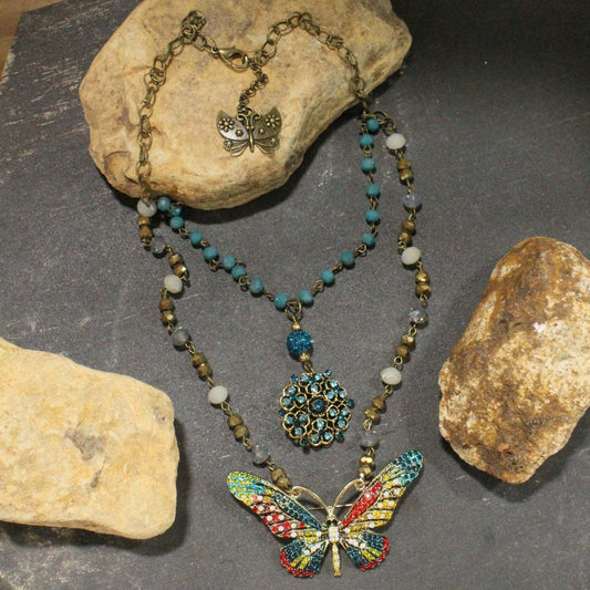 Bold Beauty Colorful Butterfly Layered Necklace