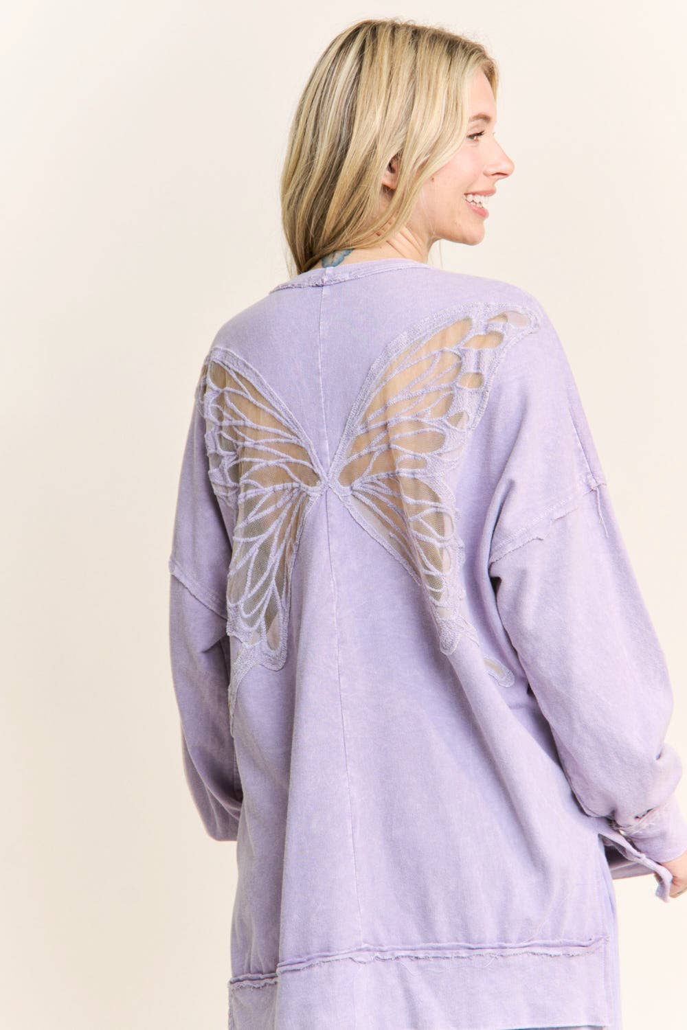 Mineral Wash Butterfly appliques Top