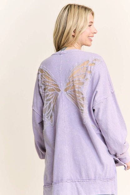 Mineral Wash Butterfly appliques Top