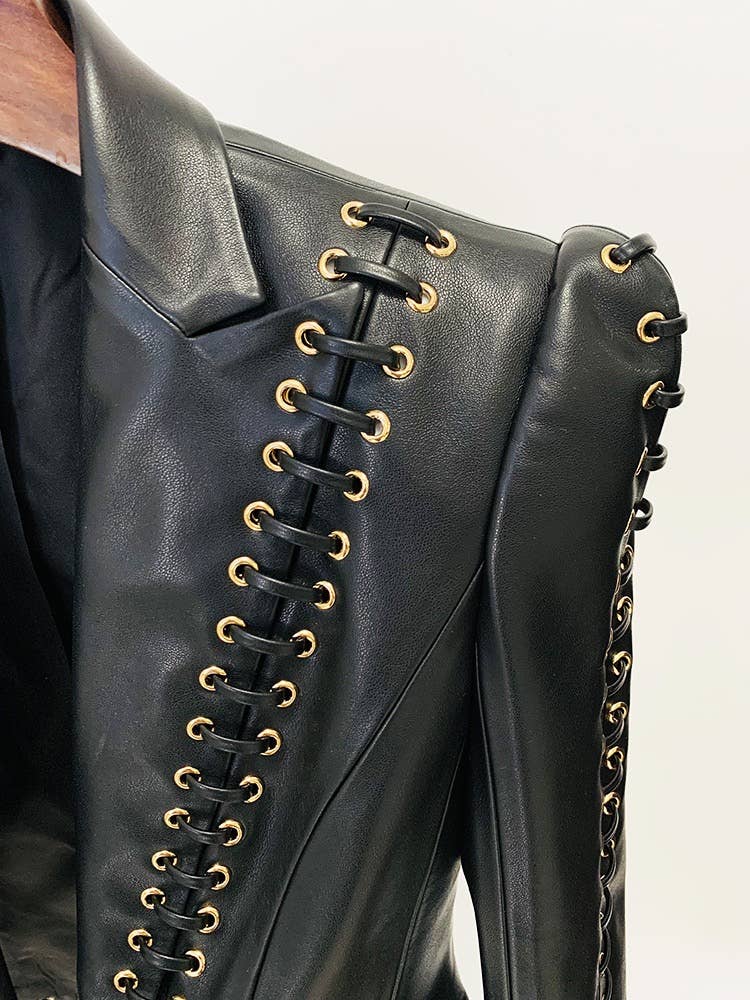 Chic Eyelet Leather Blazer: Edgy Elegance