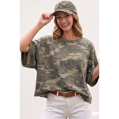 Camo Washed Loose Fit Sweatshirt Top