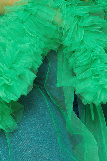 Tulle Mesh Ruffle Duster Cardigan
