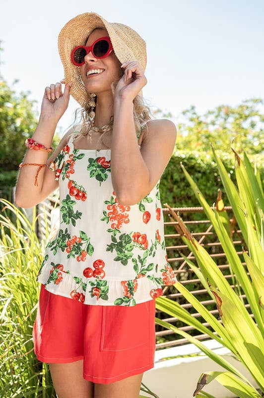 Tomato Printed Ruffle Top