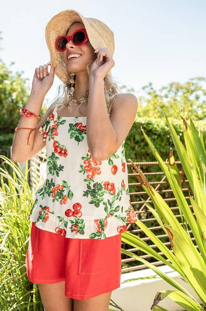 Tomato Printed Ruffle Top