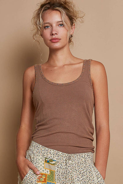 Riibbed Metallic Stud Tank Top