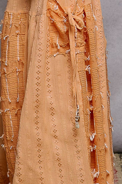 Boho Ruffle Contrast Shell Trim Wide Leg Pants