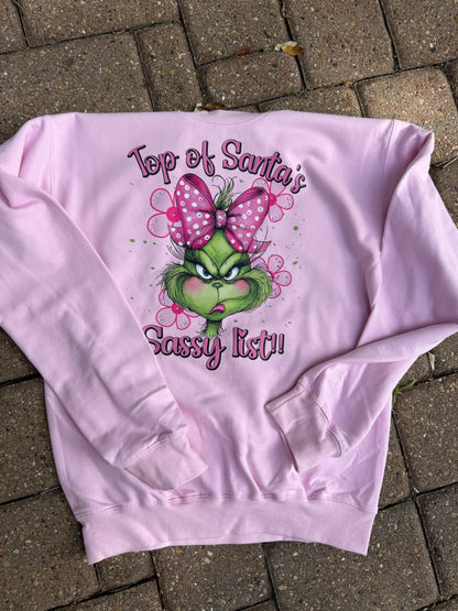 Top of Santa's Sassy List Rhinestone Graphic Tee