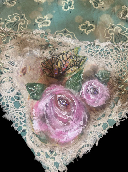 Sage Hand Painted Lace Bandana