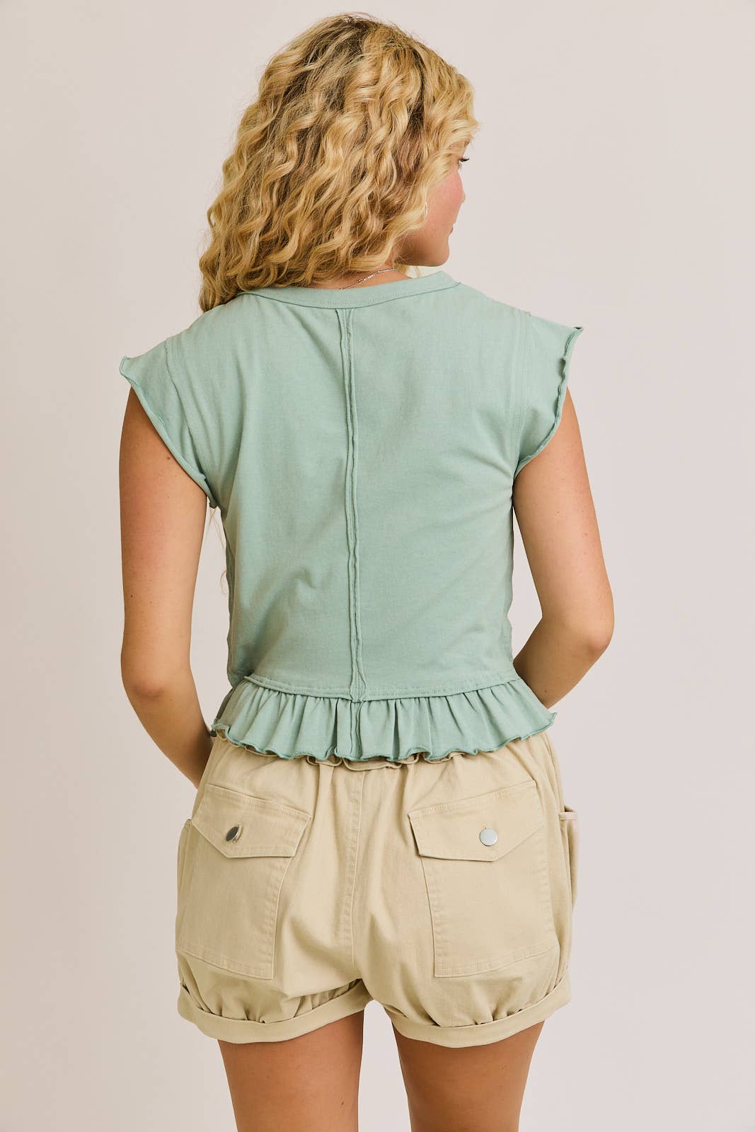 Sage Ruched Crew Neckline Top