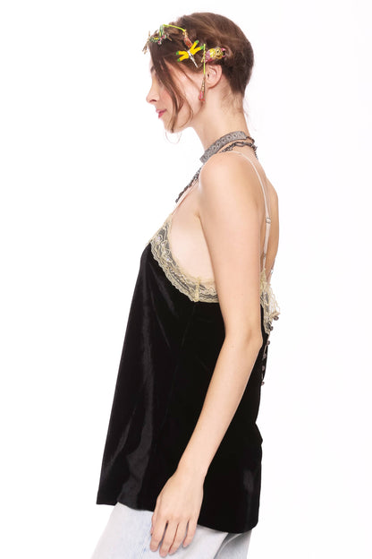 Black Velvet Dreams Beaded Trim Tank Top