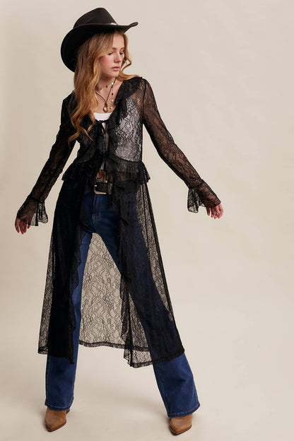 Black Sheer Lace Ruffle Duster