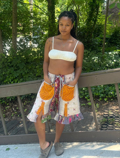 Sahara patchwork slit shorts