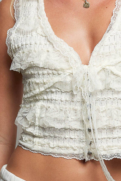 V-neck Sleeveless Cropped Lace Tank Top