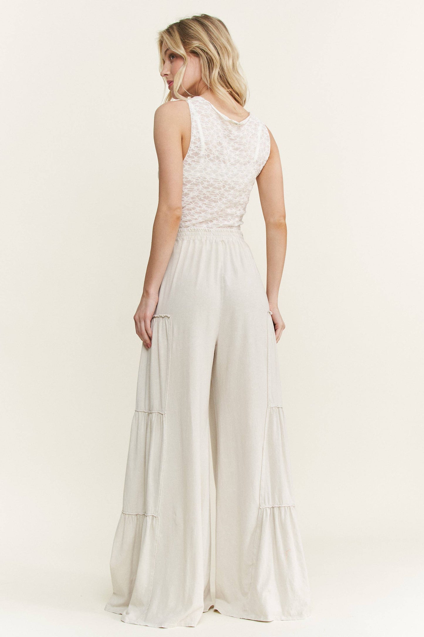Mineral Washed Tiered Wide Leg Pants