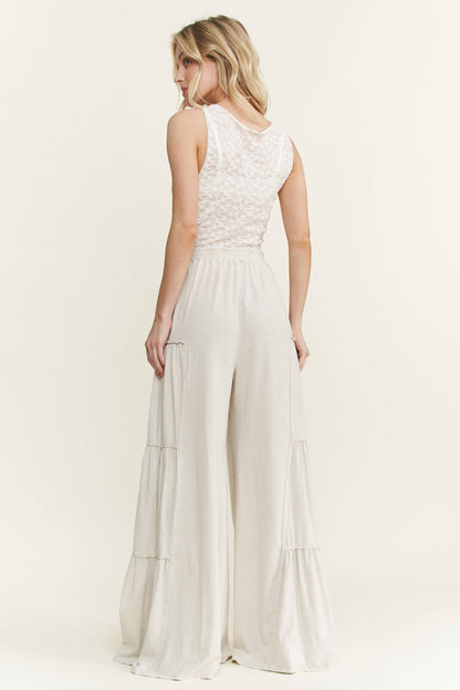 Mineral Washed Tiered Wide Leg Pants